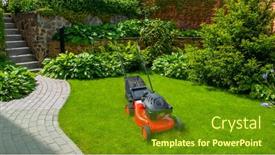  Presentation with green lawn - Colorful presentation enhanced with lawn-mover-on-green-grass backdrop and a tawny brown colored foreground