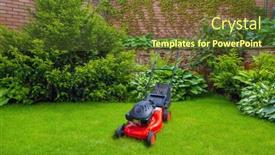  Presentation with green lawn - Presentation consisting of lawn-mover-on-green-grass background and a tawny brown colored foreground