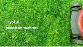  Presentation with green lawn - Slide set enhanced with lawn mower cutting green grass background and a shamrock green colored foreground
