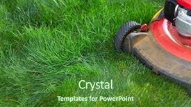  Presentation with green lawn - Slides having lawn mower cutting green grass background and a forest green colored foreground