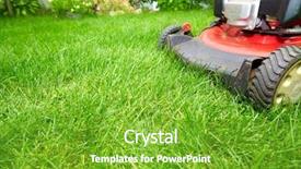  Presentation with green lawn - Slide deck featuring lawn mower cutting green grass background and a shamrock green colored foreground