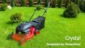  Presentation with garden - Audience pleasing presentation consisting of lawn mower in the garden backdrop and a tawny brown colored foreground
