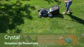  Presentation with gardening - Slide set featuring lawn mower in the garden background and a tawny brown colored foreground