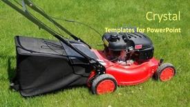  Presentation with grass - Theme featuring lawn-mower-in-the-grass background and a tawny brown colored foreground