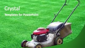  Presentation with green lawn - Slide deck consisting of lawn mower on green grass background and a seafoam green colored foreground