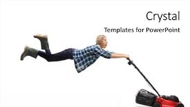  Presentation with powerful - Theme with lawn mowers - young female gardener being pulled background and a white colored foreground