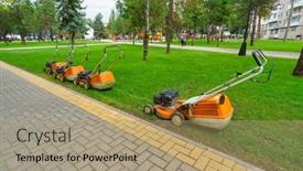  Presentation with urban green - Theme having lawn-mowers-at-the-edge background and a coral colored foreground