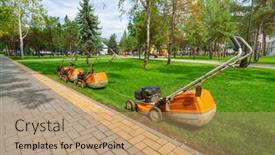  Presentation with urban green - Slide deck consisting of lawn-mowers-at-the-edge background and a coral colored foreground