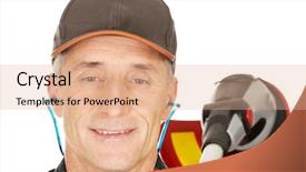  Presentation with ear - Slide set consisting of lawn mowing - gardener with trimmer and ear background and a lemonade colored foreground