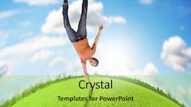  Presentation with woman world - Presentation theme having lawn mowing - woman doing a cartwheel background and a yellow colored foreground