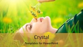  Presentation with spring nature grass - Colorful presentation theme enhanced with lawn with flowers allergy free backdrop and a gold colored foreground