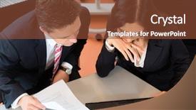  Presentation with office desk reception - Theme having lawyer - businesspeople sitting at office desk background and a tawny brown colored foreground