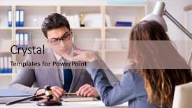  Presentation with law case - Presentation theme enhanced with lawyer discussing legal case background and a coral colored foreground