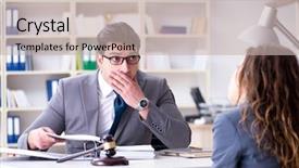  Presentation with law case - Theme having lawyer discussing legal case background and a soft green colored foreground