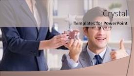  Presentation with lawyer client - PPT theme consisting of lawyer-discussing-legal-case background and a light gray colored foreground