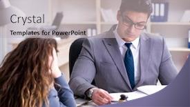  Presentation with lawyer client - Audience pleasing presentation theme consisting of lawyer-discussing-legal-case backdrop and a light gray colored foreground