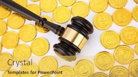  Presentation with gavel - Slides enhanced with lawyer-gavel-on-wooden-table background and a yellow colored foreground