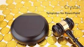  Presentation with gavel - Presentation with lawyer-gavel-on-wooden-table background and a yellow colored foreground