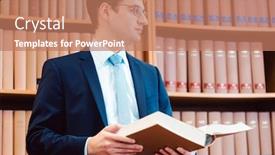  Presentation with lawyer - Presentation theme having lawyer in his office reading precedents in thick books thinking about a case background and a coral colored foreground