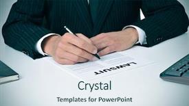  Presentation with law case - Audience pleasing slide deck consisting of lawyer in his office backdrop and a sky blue colored foreground