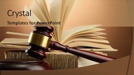  Presentation with gavel - Slide deck having lawyer judge - wooden gavel and books background and a coral colored foreground