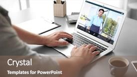  Presentation with video conferencing - Slides enhanced with lawyer on laptop video call background and a violet colored foreground