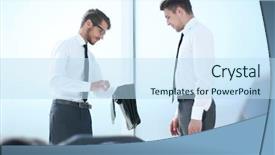  Presentation with lawyer - PPT theme with lawyer opening briefcase with documents background and a sky blue colored foreground