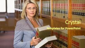  Presentation with university library - Cool new slide deck with lawyer reading book backdrop and a tawny brown colored foreground