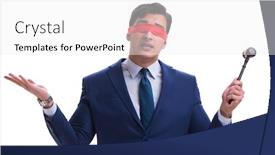  Presentation with lawyer - Cool new PPT theme with lawyer-with-blindfold-holding backdrop and a white colored foreground