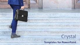 Presentation with lawyer - Presentation design featuring lawyer with briefcase on stairs background and a sky blue colored foreground