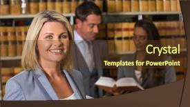  Presentation with university library - Cool new presentation theme with lawyers in the law library backdrop and a tawny brown colored foreground