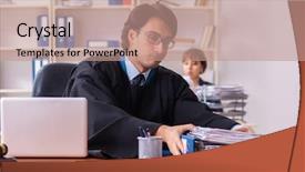  Presentation with working - Audience pleasing PPT theme consisting of lawyers working in the office backdrop and a  colored foreground
