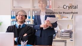  Presentation with two roads - Cool new slide deck with lawyers working in the office backdrop and a  colored foreground