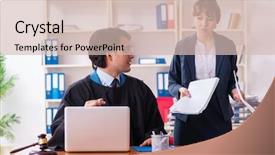  Presentation with contemporary world two columns - Presentation design consisting of lawyers working in the office background and a  colored foreground