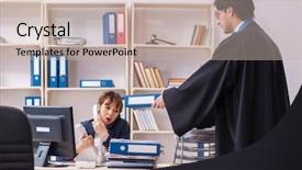  Presentation with two wheeler - Presentation design with lawyers working in the office background and a  colored foreground