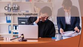  Presentation with office - Slide set enhanced with lawyers working in the office background and a  colored foreground