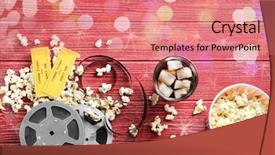  Presentation with flat - Slide set enhanced with lay composition with popcorn filmstrip background and a coral colored foreground
