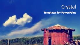  Presentation with rural india paddy field green - Beautiful PPT theme featuring layer farming - barn like structure backdrop and a royal blue colored foreground