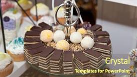  Presentation with chocolate cup cakes - Colorful PPT theme enhanced with layered chocolate cakes confectionery buffet backdrop and a tawny brown colored foreground