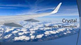  Presentation with flight - Presentation theme consisting of layers earth - airplane in flight wing view background and a light blue colored foreground