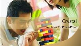  Presentation with stack - Presentation theme having laying couple playing stack wood stick game background and a yellow colored foreground