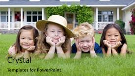  Presentation with kids - Beautiful PPT layouts featuring laying in the grass diveristy backdrop and a seafoam green colored foreground