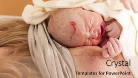  Presentation with newborn baby - PPT layouts enhanced with laying-of-a-newborn-baby background and a coral colored foreground