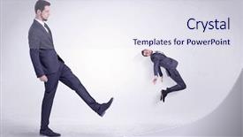  Presentation with man in suit guitar - Beautiful presentation theme featuring layoffs - big man in suit kicking backdrop and a sky blue colored foreground