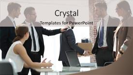  Presentation with employee - Slide deck consisting of layoffs - business colleagues escorted the dismissed background and a light gray colored foreground