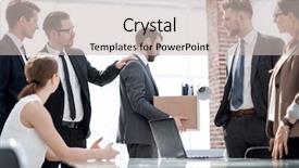  Presentation with employee - Slide deck with layoffs - business colleagues escorted the dismissed background and a light gray colored foreground