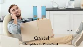  Presentation with moving - Audience pleasing presentation theme consisting of layoffs - businessman with moving box talking backdrop and a soft green colored foreground