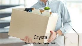  Presentation with how to add moving curtains to a - Amazing slide deck having layoffs - businessman with moving box backdrop and a coral colored foreground