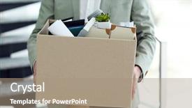  Presentation with moving - Cool new theme with layoffs - businessman with moving box backdrop and a coral colored foreground