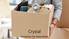  Presentation with moving - PPT theme featuring layoffs - businessman with moving box background and a coral colored foreground